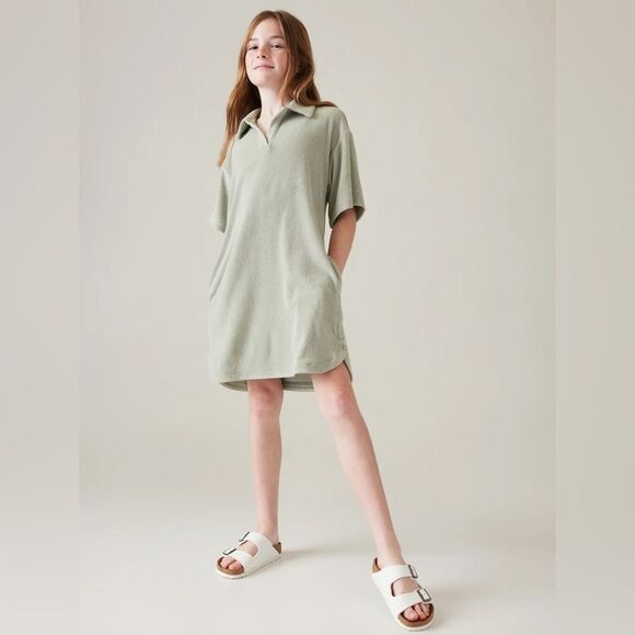 NWT ATHLETA GIRL Jump In Terrycloth Dress Pool Beach Coverup Sage Green M 8 10